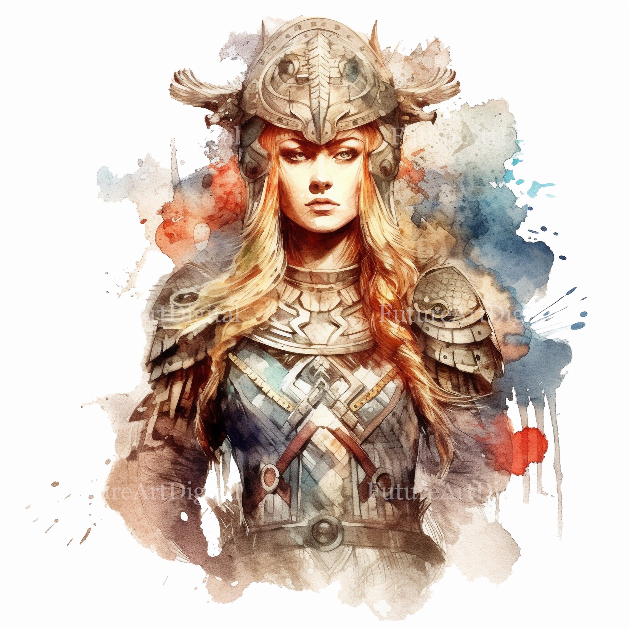 Watercolor Female Viking Warrior Sublimation PNG, Viking Warrior Woman ...