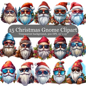 15 Funny Christmas Gnome PNG, Christmas Gnome with Sunglasses Digital Clipart, Christmas Gnome Santa Sublimation PNG
