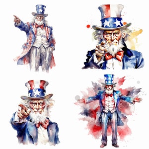 Watercolor Uncle Sam Sublimation PNG, Uncle Sam Digital Clipart, Uncle Sam Printable Wall art, Digital Download