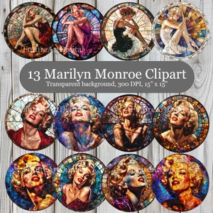 13 Stained Glass Marilyn Monroe Digital Clipart, Marilyn Monroe Sublimation PNG, Digital Download