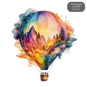 Aquarel hete lucht ballon sublimatie PNG, luchtballon digitale clipart, hete lucht ballon afdrukbare wand decor, digitale download