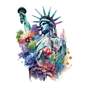 PNG della Statua della Libertà dell'acquerello, Clipart digitale della Statua della Libertà, Decorazione della sublimazione della Statua della Libertà, Decorazione della parete per il download digitale