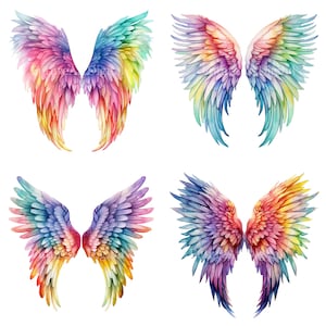 Set of 8 Rainbow Angel Wings Digital Clipart, Watercolor Angel Wings Sublimation PNG, Angel Wing Printable Wall art