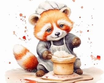 Aquarell Roter Panda Backen Digital Clipart, Backen Roter Panda Sublimation PNG, Roter Panda Printable Kinderzimmer Kunst