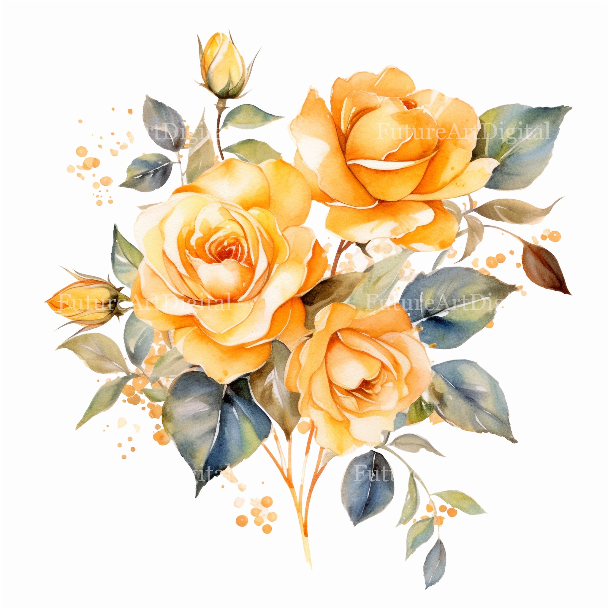 Yellow Roses Digital Watercolor Yellow Roses Sublimation PNG, Yellow Roses Digital Clipart ...