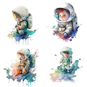 Acquerello Baby Astronauta Sublimazione PNG, Clipart digitale per bambino astronauta, Arredamento della stanza della scuola materna stampabile per bambino astronauta