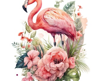 Watercolor Flamingo Sublimation PNG, Pink Flamingo Digital Clipart, Pink Flamingo Printable Wall art, Flamingo Nursery Room Decor