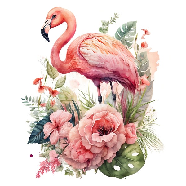 Watercolor Flamingo Sublimation PNG, Pink Flamingo Digital Clipart, Pink Flamingo Printable Wall art, Flamingo Nursery Room Decor