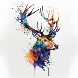 Watercolor Deer Head Wall Art PNG,  Deer Head Clipart for Sublimation, Printable Nursery Wall Art, Deer Head Digital file