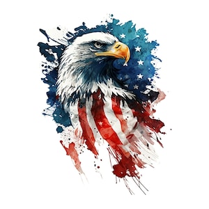 PNG dell'aquila patriottica dell'acquerello, clipart digitale della bandiera americana, disegno di sublimazione dell'aquila americana, file di download digitale