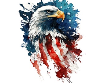 Watercolor Patriotic Eagle PNG, American Flag Digital Clipart, American Eagle Sublimation Design, Digital Download file