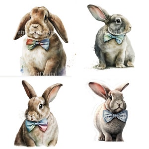 Coniglietto di Pasqua dell'acquerello in un papillon PNG, arte della parete di sublimazione del coniglietto di Pasqua, decorazione della parete della scuola materna del coniglietto di Pasqua, clipart digitale
