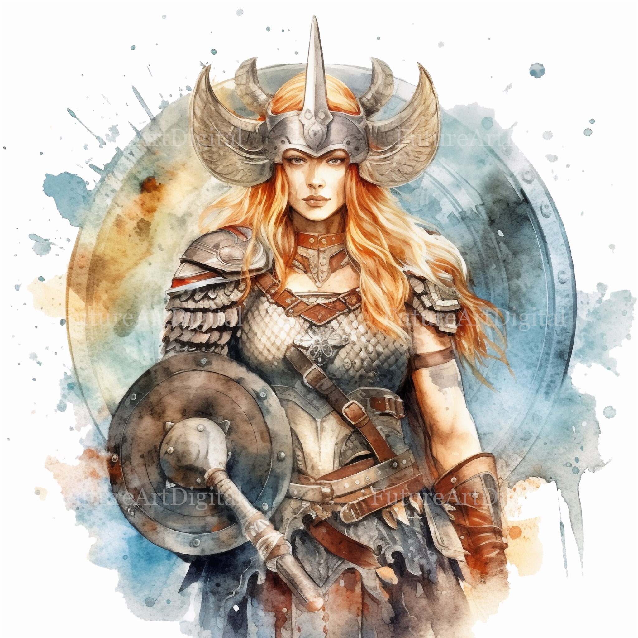Watercolor Female Viking Warrior Sublimation PNG, Viking Warrior Woman ...