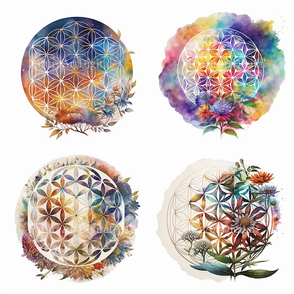 Watercolor Flower of Life Digital Clipart, Flower of Life Sublimation PNG, Flower of Life Printable Wall art