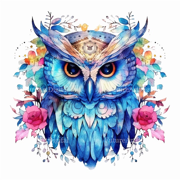 Watercolor Mandala Owl Sublimation PNG, Mandala Owl Digital clipart, Owl Printable wall art, Digital Download