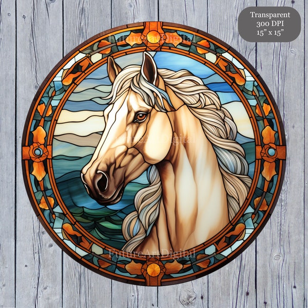 Set of 4 Stained Glass Horse Digital Art, Stained Glass Window Horse Printable Wall decor, Horse Digital Clipart