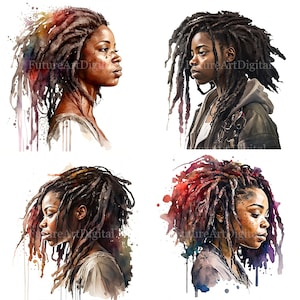 Watercolor Dread Loc Black Girl Digital Clipart, Afro American Dread Loc Girl Sublimation PNG, Dread Loc Girl Printable Wall art