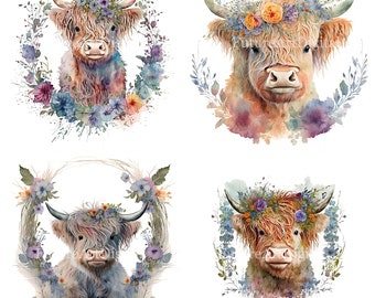 Watercolor Baby Highland Cow Sublimation PNG, Baby Highland Cow Digital clipart, Highland Cow Printable Nursery Room decor