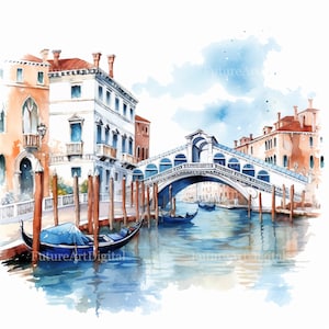 Watercolor Venice Digital Clipart, Italy Sublimation PNG, Venice Printable Wall art, Digital Download