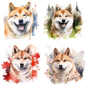Watercolor Akita Sublimation PNG, Japanese Akita Digital Clipart, Akita Printable Wall art, Digital Download