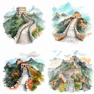 Watercolor Great Wall of China Digital Clipart, Great Wall Sublimation PNG, Great Wall Printable Wall art