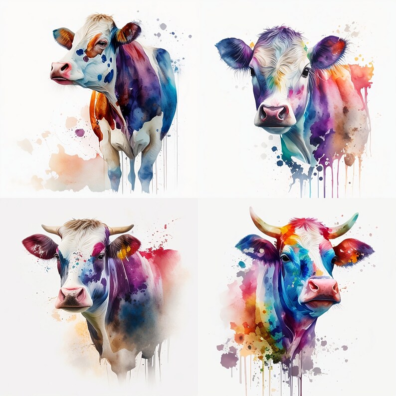 Watercolor Cow Digital Clipart Cow PNG Watercolor Cow - Etsy