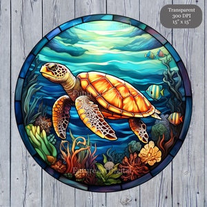 Buntglas Meeresschildkröte digitale Clipart, Buntglas Schildkröte Print, Meeresschildkröte transparente Buntglas druckbare Kunst