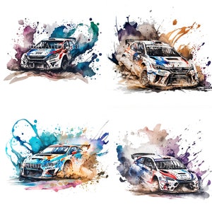 Watercolor Rally Car Sublimation PNG, Rally Car Digital Clipart, Rally Car Printable Wall art, Digital Download