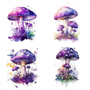 Watercolor Purple Mushroom Sublimation PNG, Purple Mushrooms Digital Clipart, Mushroom Printable Wall art, Digital Download