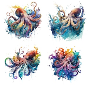 Watercolor Octopus Sublimation PNG, Octopus Printable Wall art, Octopus Digital Clipart, Digital Download Wall decor