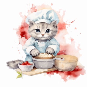Aquarell Backen Kätzchen digitale Clipart, Backen Kätzchen Sublimation PNG, Backen Katze druckbare Wandkunst