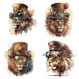 Acuarela Steampunk Lion Sublimación PNG, Steampunk Lion Digital Clipart, Steampunk Lion Imprimible Arte de pared