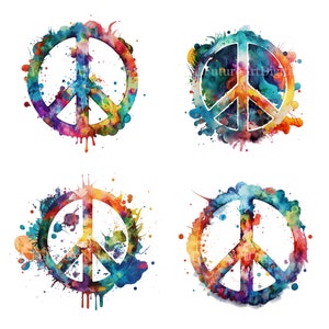 Aquarelle Peace Sign PNG, Peace Symbol Digital Clipart, Peace Sign Sublimation Wall Decor fichier, Téléchargement numérique