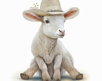 Watercolor Baby Sheep PNG, Baby Sheep Digital Clipart, Baby Sheep Sublimation PNG, Sheep Nursery Wall art, Digital Download