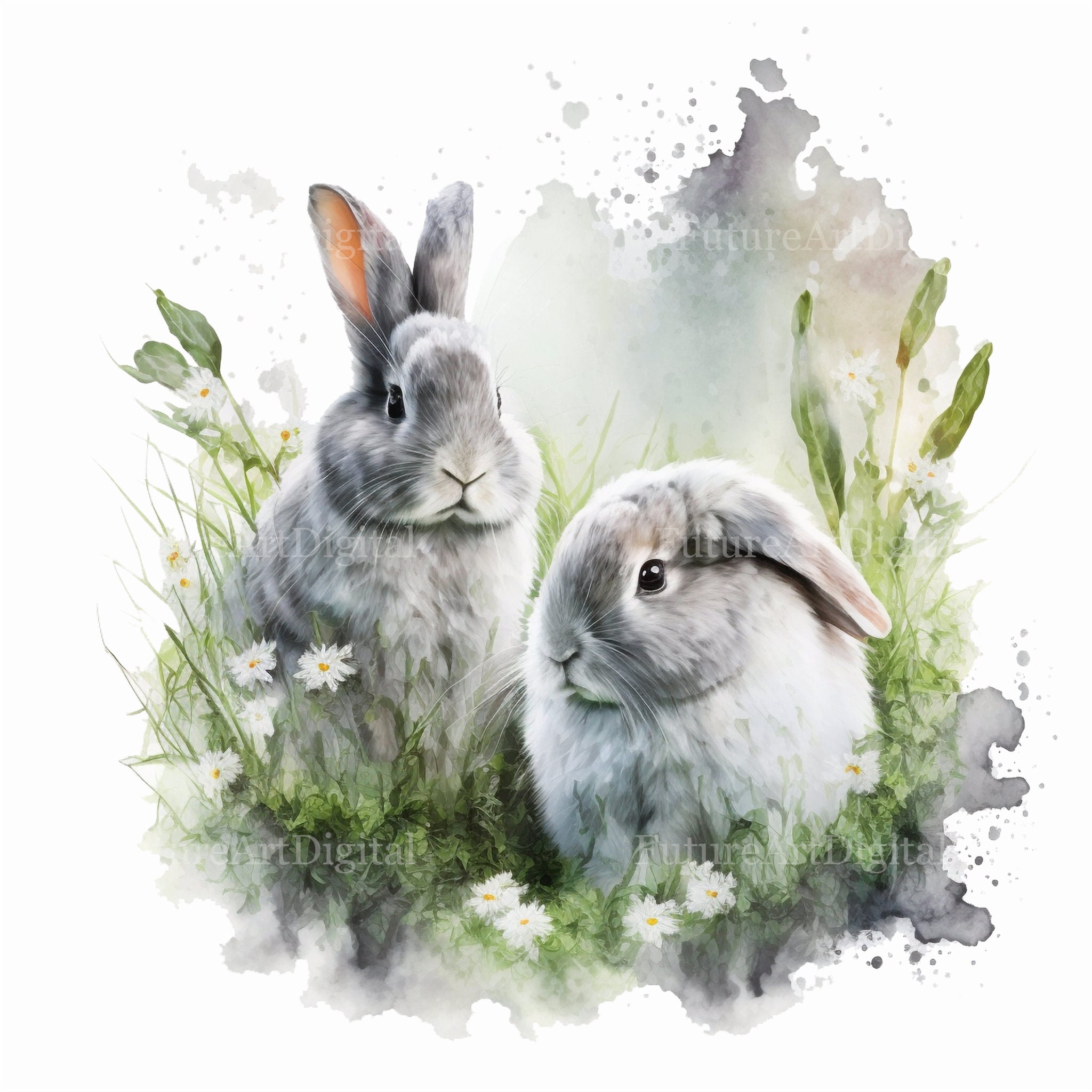 Watercolor Angora Bunny Couple Printable Wall Art, Angora Bunnies ...