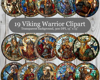 19 Stained Glass Viking Digital Clipart, Viking Warrior Sublimation PNG, Stained Glass Viking Wind Spinner Sublimation Design