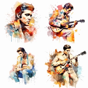 Watercolor Elvis Presley Digital Clipart, Elvis Printable Wall art, Elvis Presley Sublimation PNG, Elvis Poster Digital Download