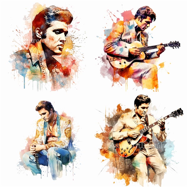 Watercolor Elvis Presley Digital Clipart, Elvis Printable Wall art, Elvis Presley Sublimation PNG, Elvis Poster Digital Download