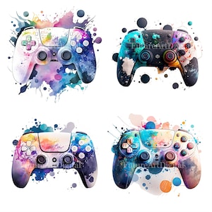 水彩画の Ps コントローラー昇華 PNG、ゲーム コントローラーのデジタル クリップアート、Ps コントローラーの印刷可能な壁アート