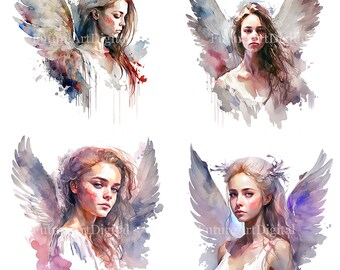 Watercolor Angel Girl Sublimation PNG, Angel Digital Clipart, Gorgeous Angel Girl Printable Wall art