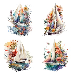 Sublimación de velero de acuarela PNG, arte de pared imprimible de velero, imágenes prediseñadas digitales de velero