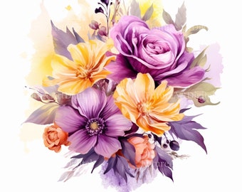 Watercolor Bouquet of Flowers Digital Clipart, Flower Bouquet Printable Nursery Wall art, Flower Sublimation PNG