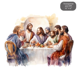 9 Watercolor Last Supper Digital Clipart, Jesus Printable Wall Art