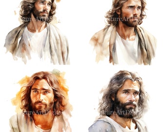 Acuarela Jesucristo Digital Clipart, Arte de la pared de sublimación de Jesús, Decoración de pared imprimible de Jesucristo, Descarga digital