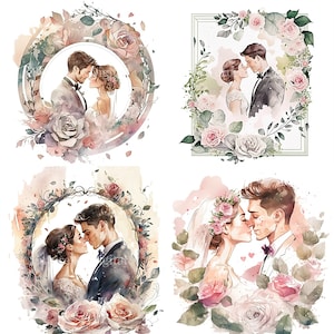 Aquarelle des mariés en sublimation PNG, Clipart numérique Couple marié, art mural imprimable des mariés