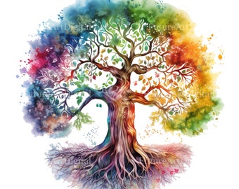 Watercolor Rainbow Tree of Life Sublimation PNG, Tree of Life