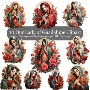 10 Clipart per la creazione di cartoline di Nostra Signora di Guadalupe, Pacchetto di clipart digitali di Nostra Signora di Guadalupe, Download digitale