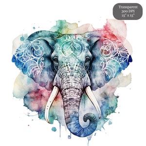 Aquarela Mandala Elefante Sublimação PNG, Elefante Digital Clipart, Mandala Elefante Decoração De Quarto