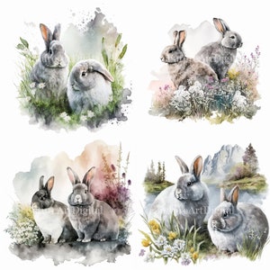 Watercolor Angora Bunny Couple Printable Wall Art, Angora Bunnies ...