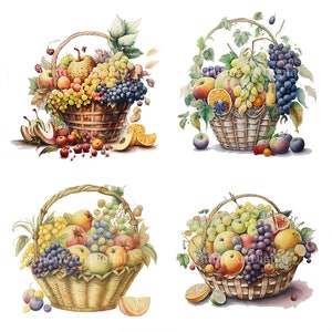 Aquarell Obstkorb Sublimation PNG, Obstkorb Digitale Clipart, Obstkorb druckbare Wandkunst